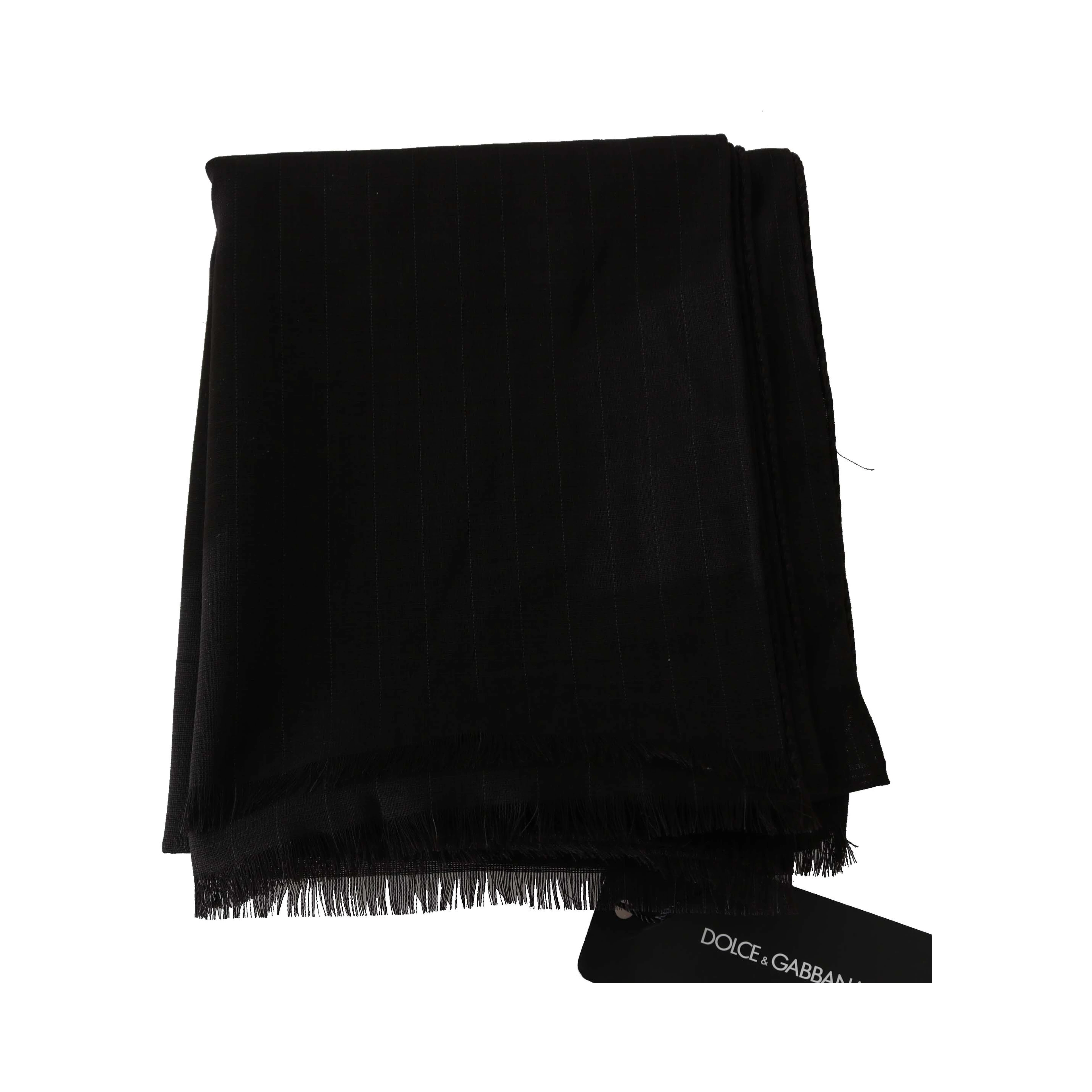 Dark Gray Virgin Wool Striped Pattern Wrap Scarf