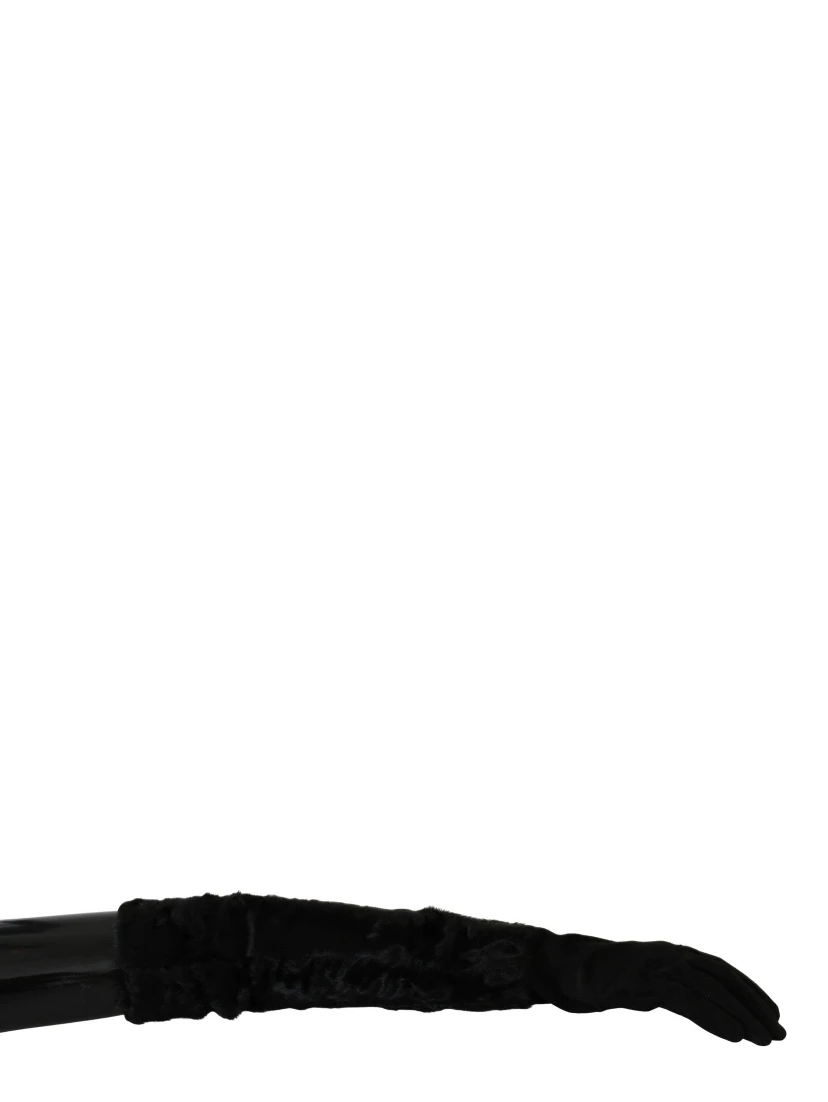 Black Elbow Length Mitten Suede Fur Gloves