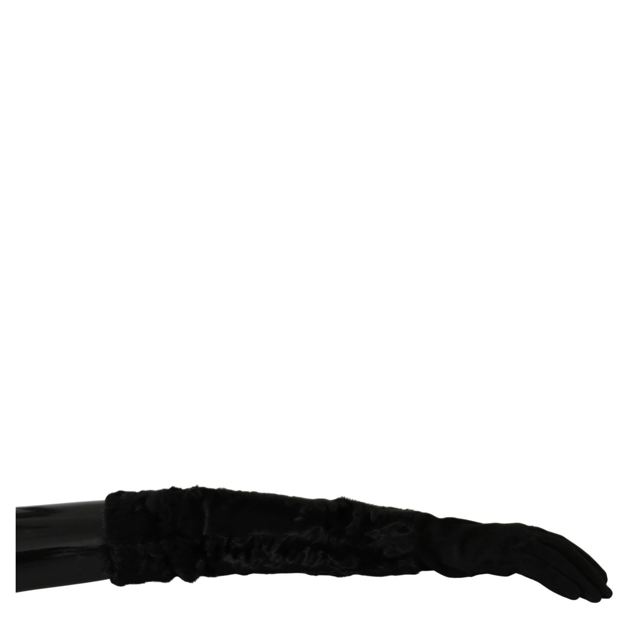 Black Elbow Length Mitten Suede Fur Gloves