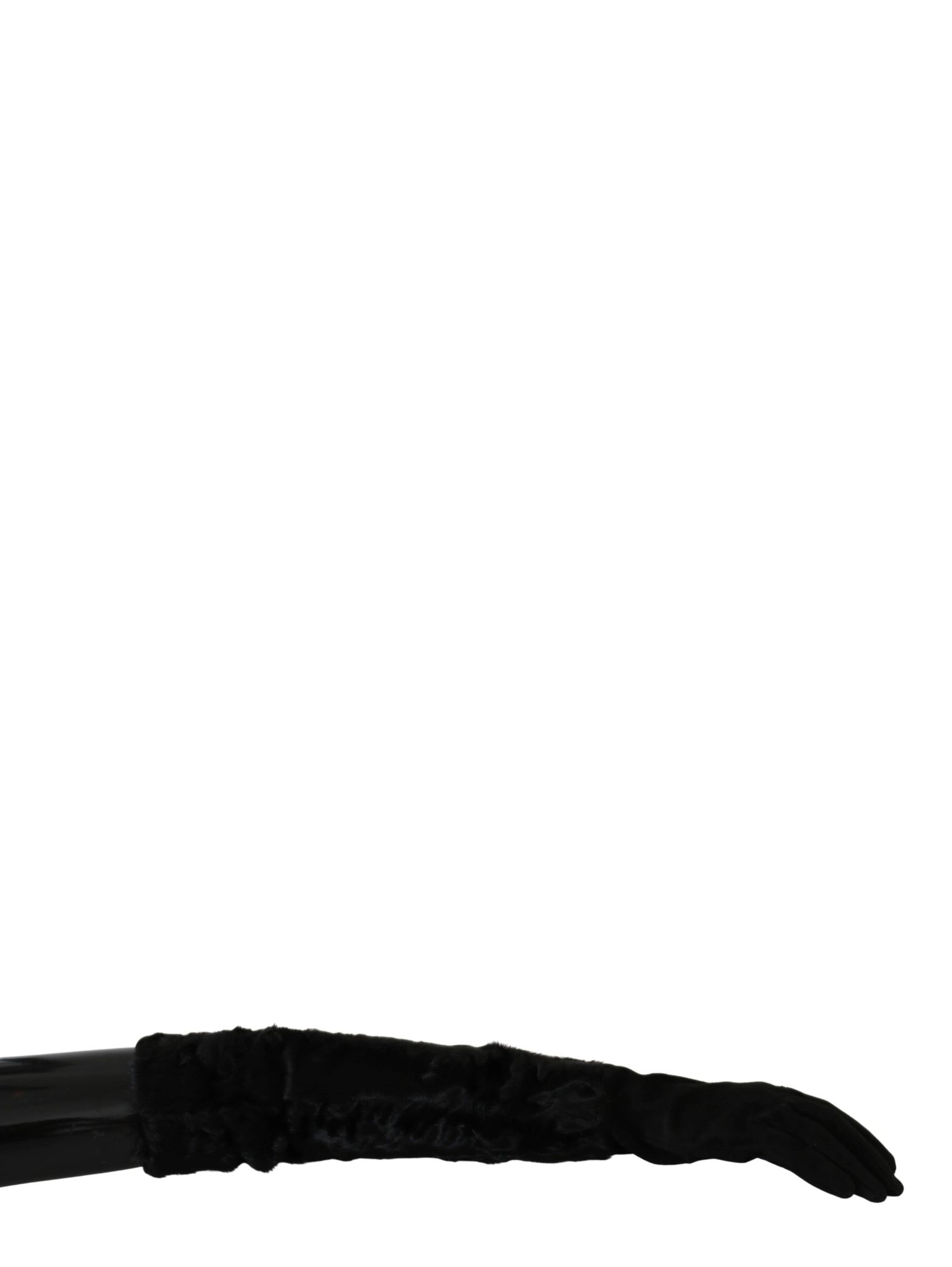 Black Elbow Length Mitten Suede Fur Gloves