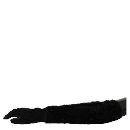 Black Elbow Length Mitten Suede Fur Gloves
