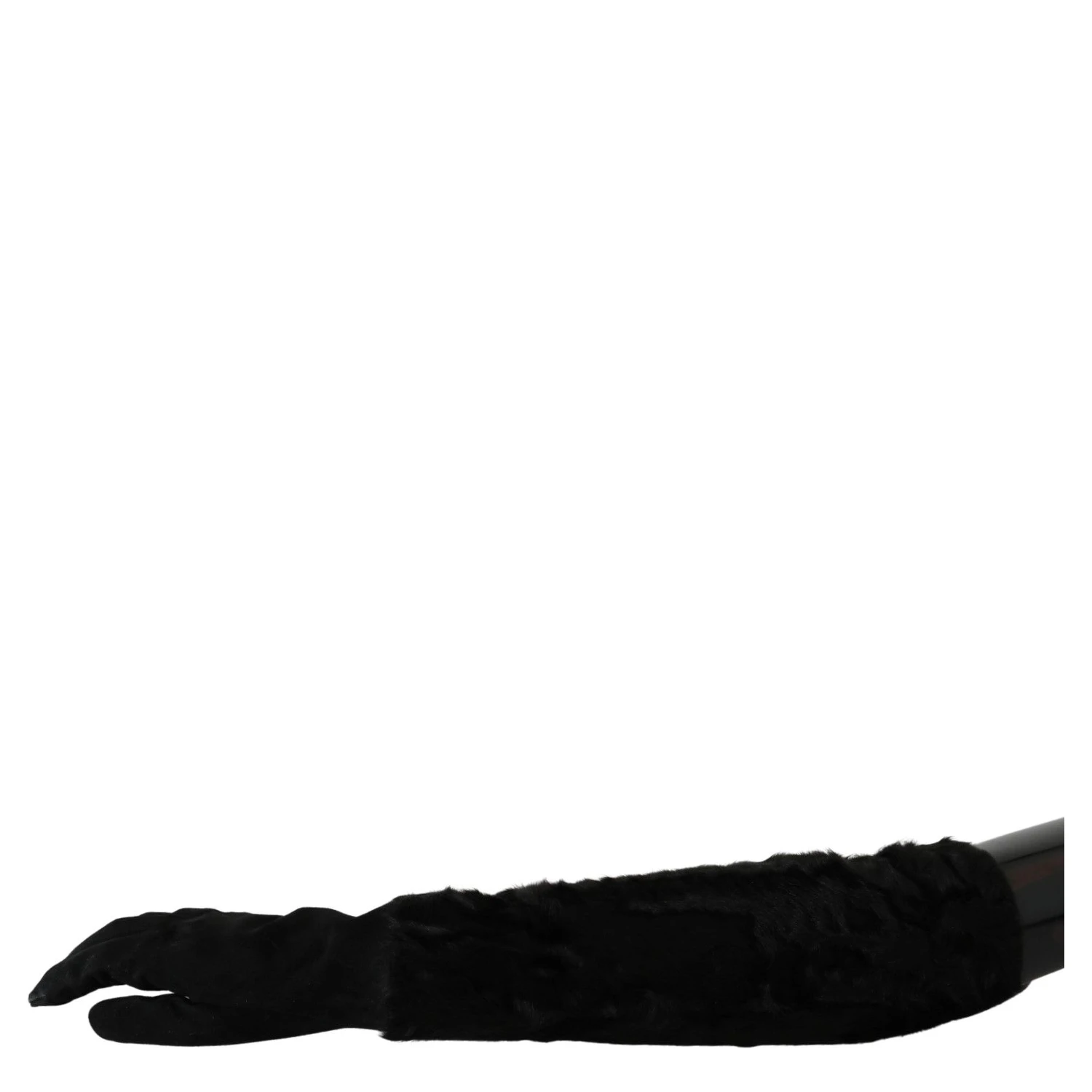 Black Elbow Length Mitten Suede Fur Gloves