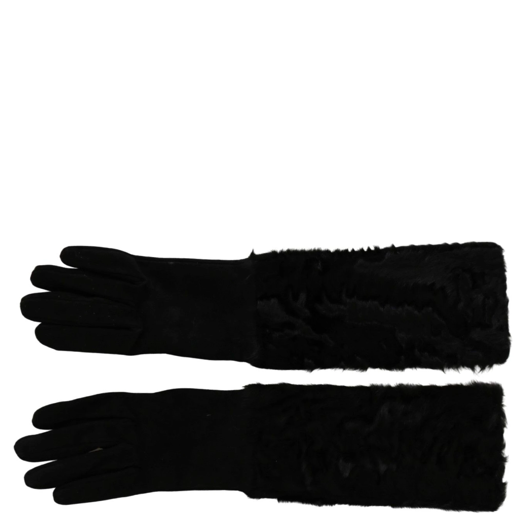 Black Elbow Length Mitten Suede Fur Gloves