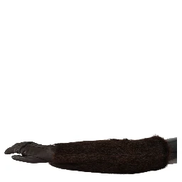 Brown Elbow Length Mittens Leather Fur Gloves