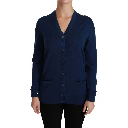 Blue Button Cardigan Virgin Wool Sweater