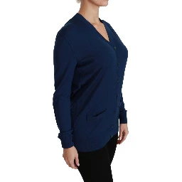 Blue Button Cardigan Virgin Wool Sweater