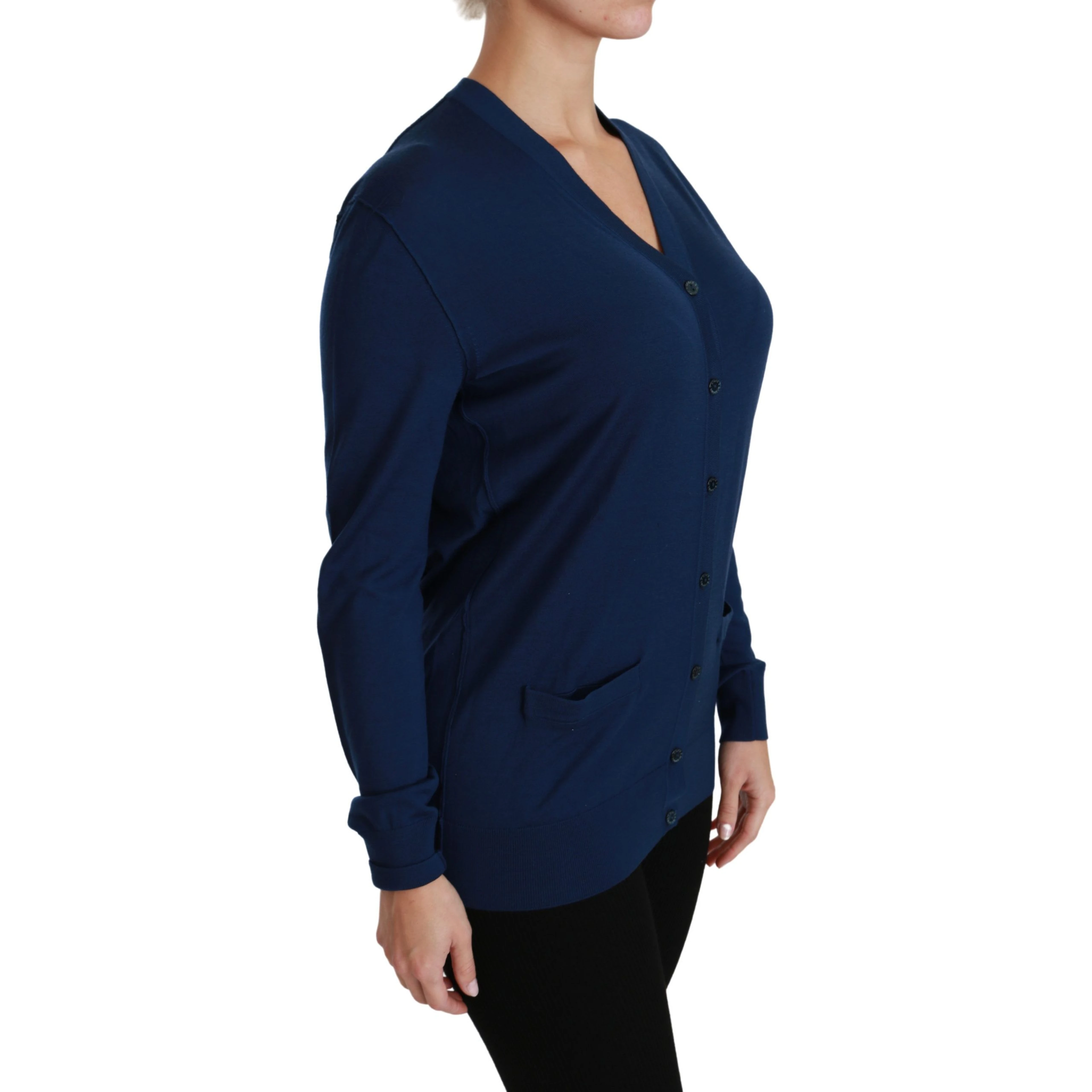 Blue Button Cardigan Virgin Wool Sweater