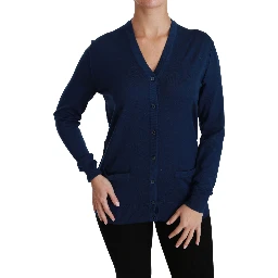 Blue Button Cardigan Virgin Wool Sweater