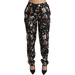 Black Silk Instrument Mid Waist Pants