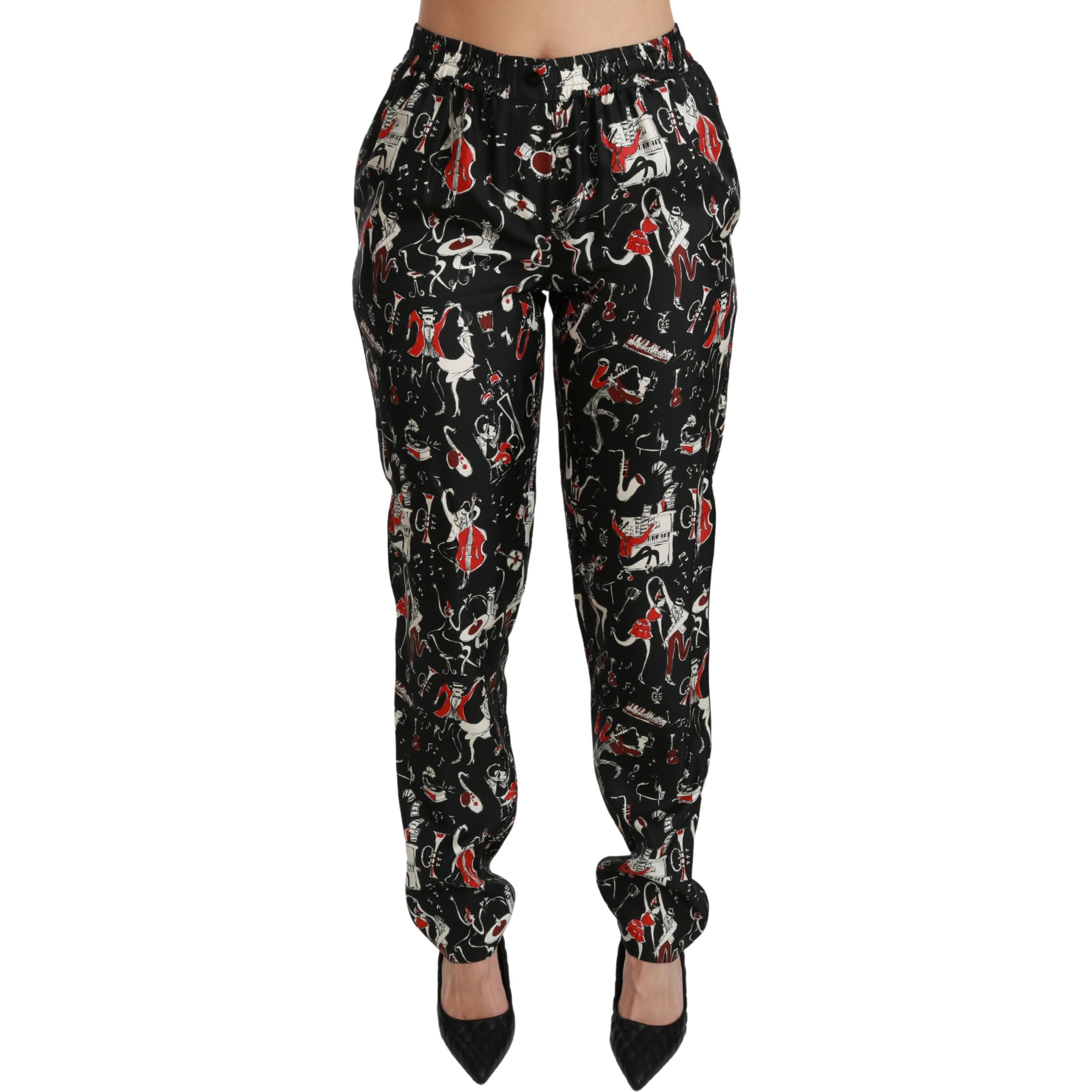 Black Silk Instrument Mid Waist Pants