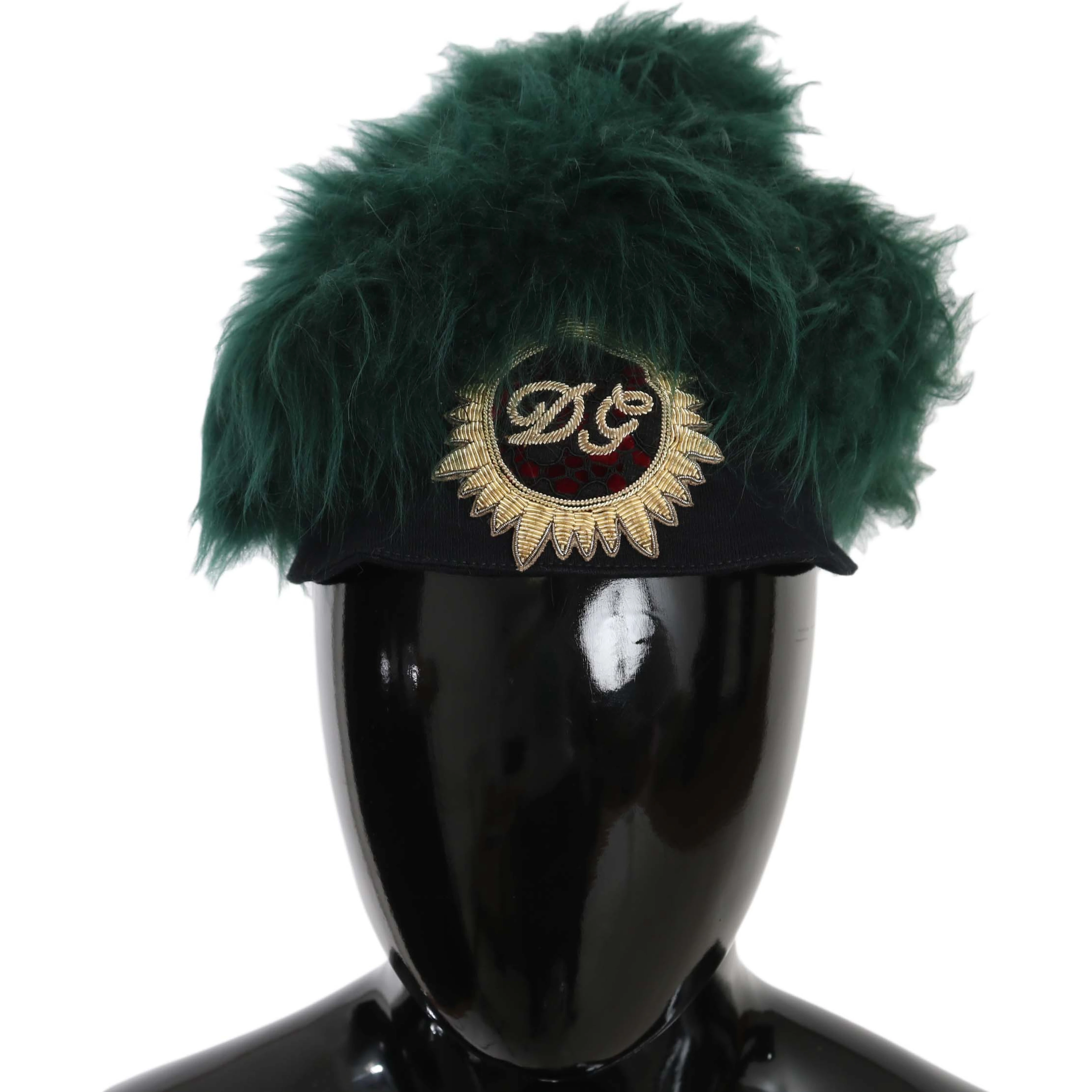 Green Fur DG Logo Embroidered Cloche Hat