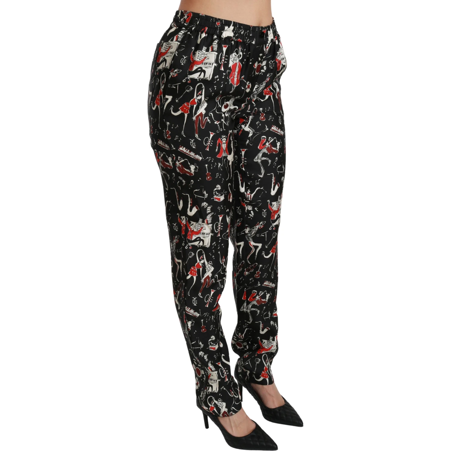 Black Silk Instrument Mid Waist Pants