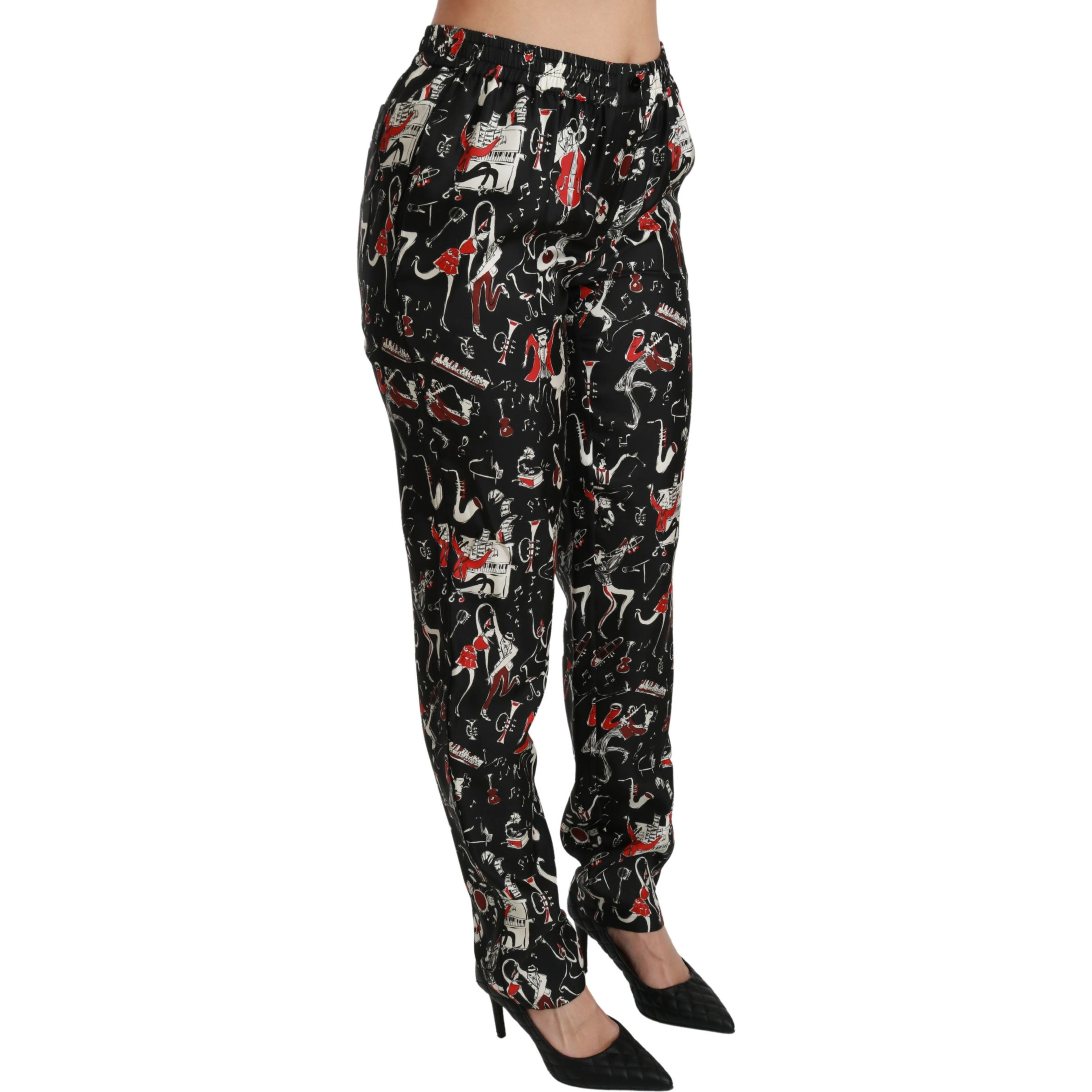 Black Silk Instrument Mid Waist Pants