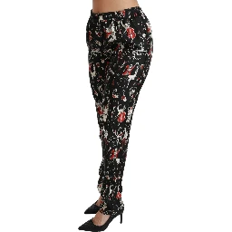 Black Silk Instrument Mid Waist Pants
