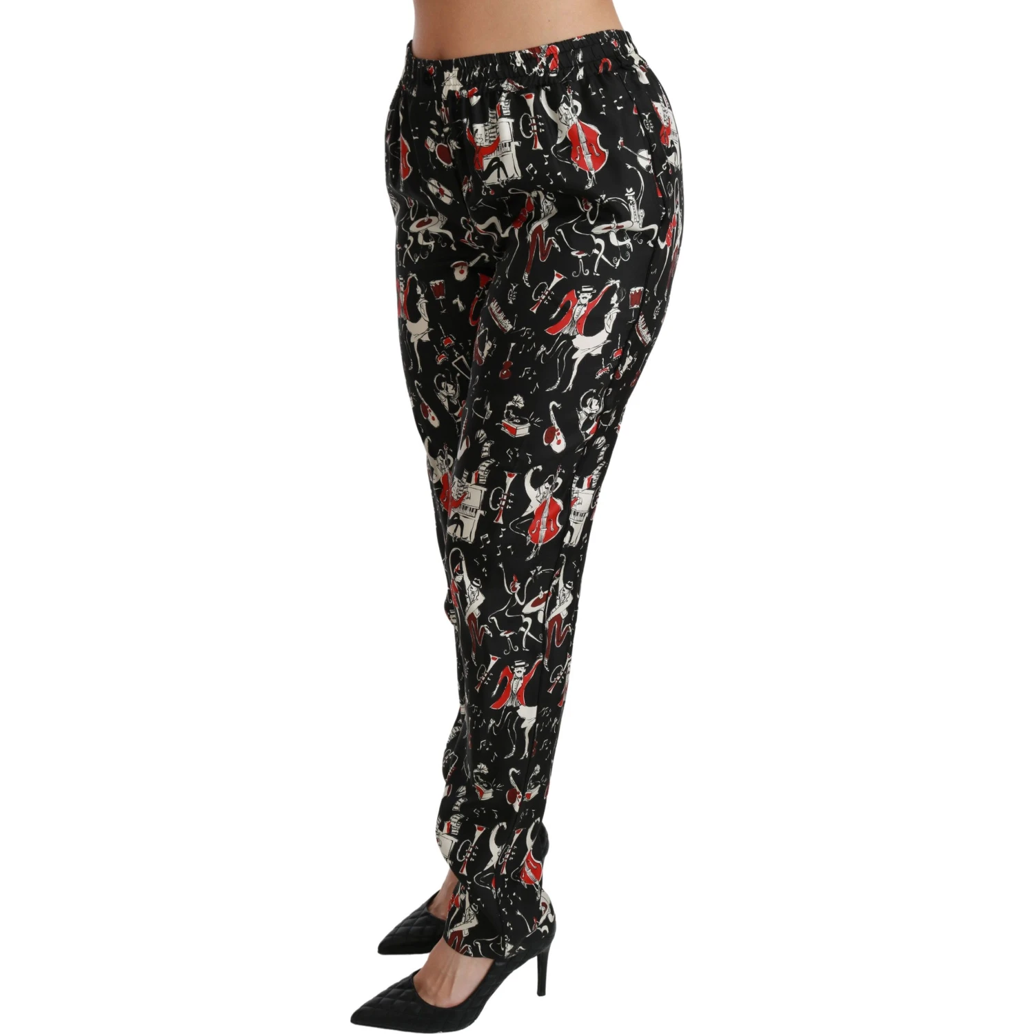 Black Silk Instrument Mid Waist Pants
