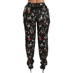 Black Silk Instrument Mid Waist Pants