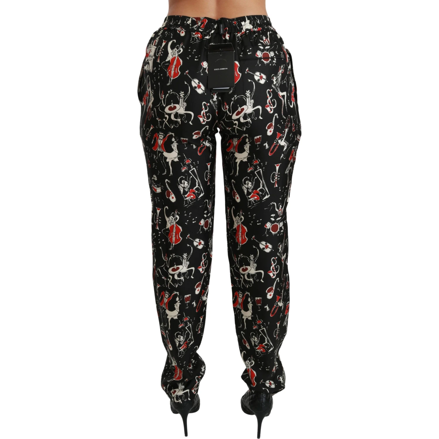 Black Silk Instrument Mid Waist Pants