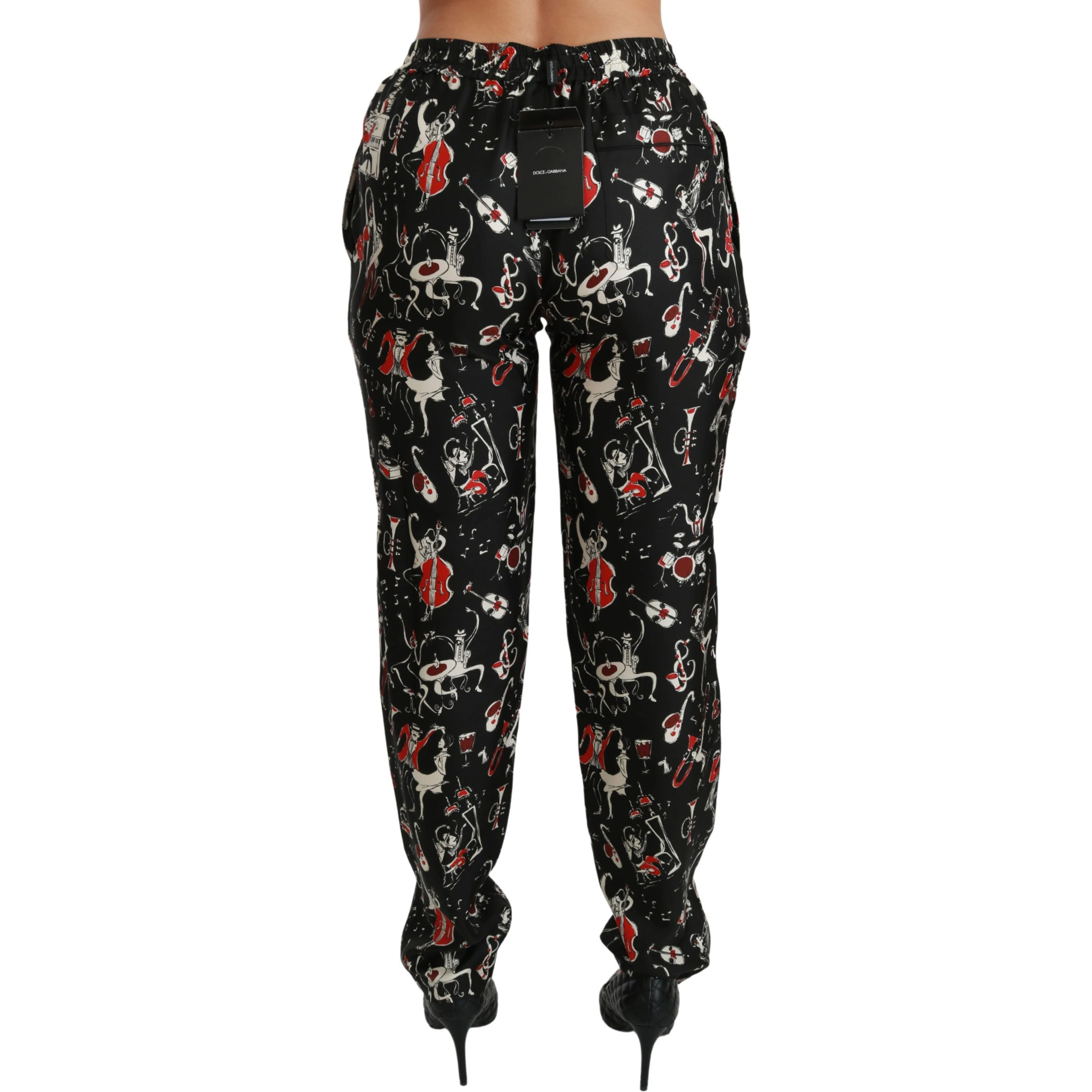 Black Silk Instrument Mid Waist Pants