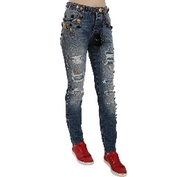 Distressed Embellished Buttons Denim Pants Jeans