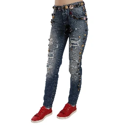 Distressed Embellished Buttons Denim Pants Jeans