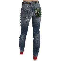 Distressed Embellished Buttons Denim Pants Jeans