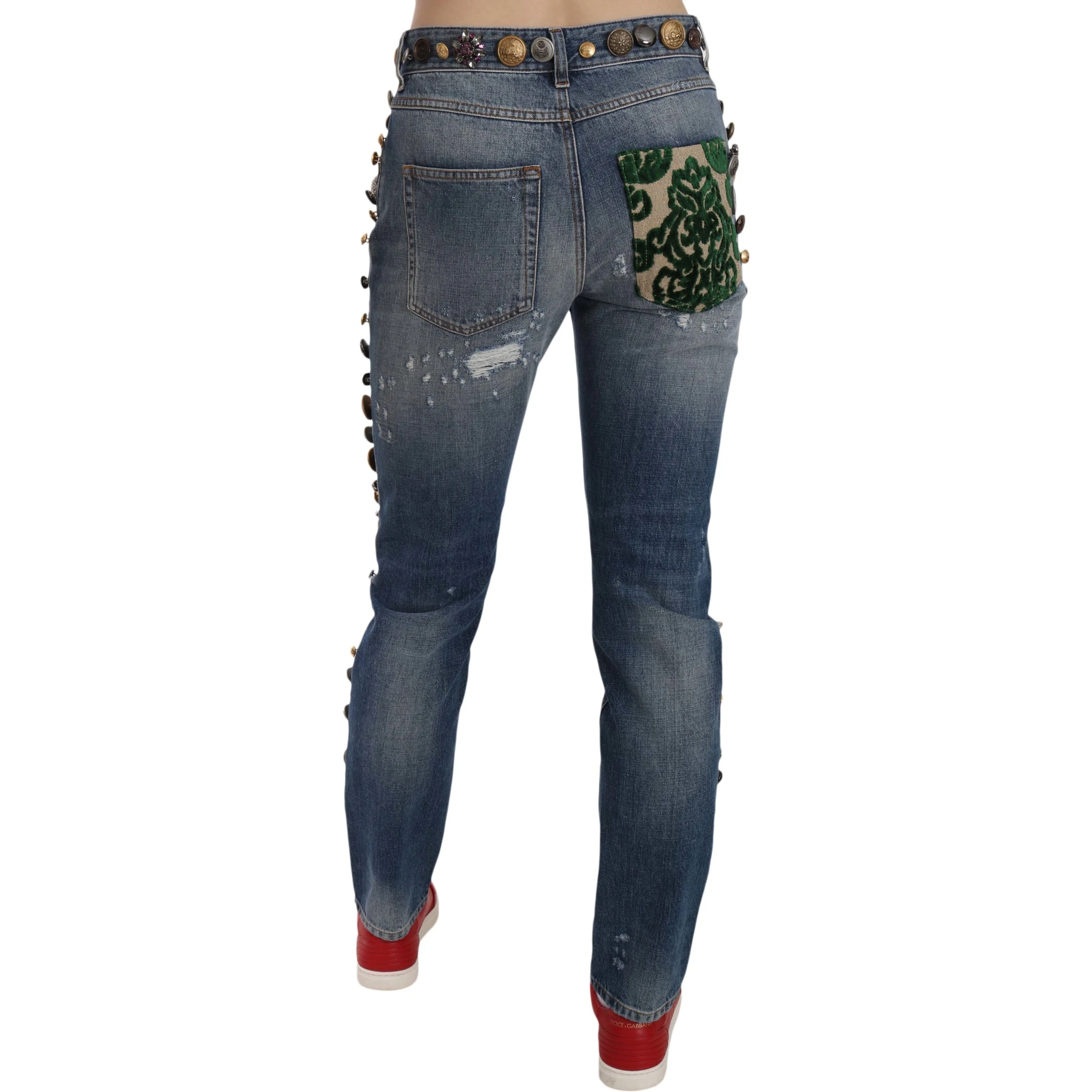 Distressed Embellished Buttons Denim Pants Jeans