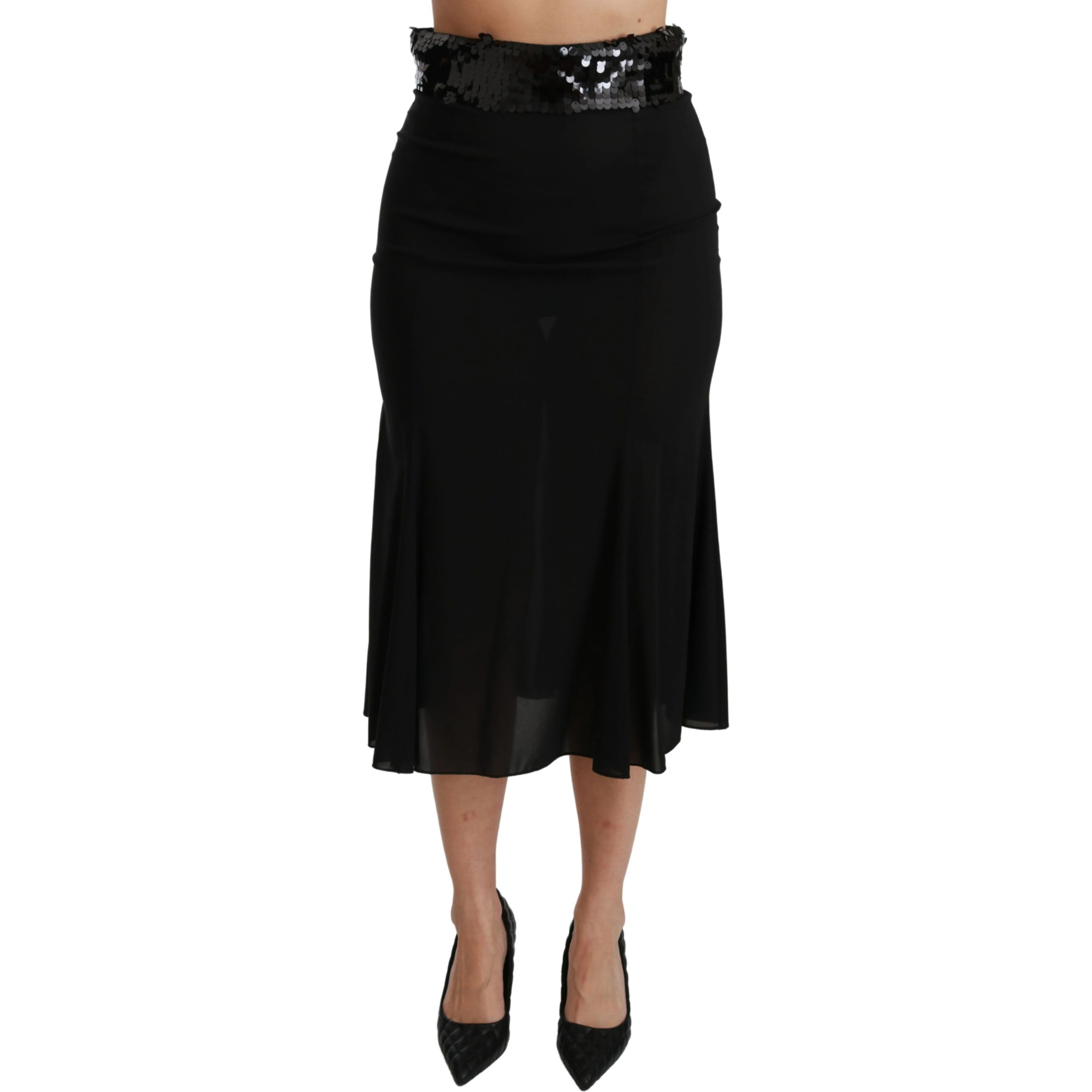 Black High Waist Mermaid Midi Silk Skirt