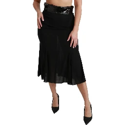 Black High Waist Mermaid Midi Silk Skirt