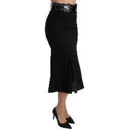 Black High Waist Mermaid Midi Silk Skirt