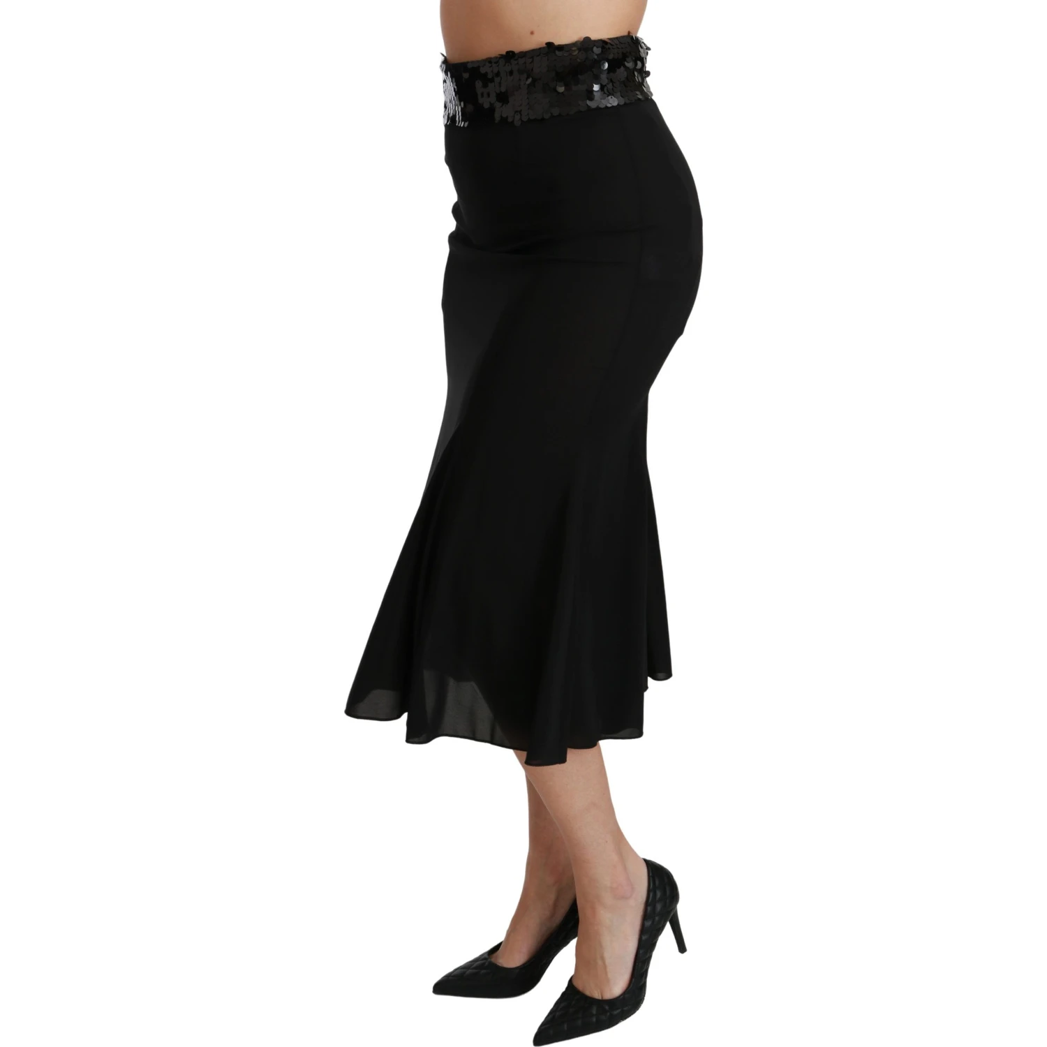 Black High Waist Mermaid Midi Silk Skirt