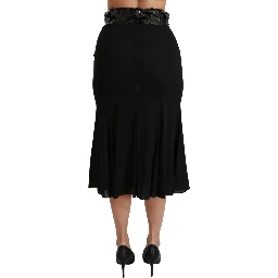 Black High Waist Mermaid Midi Silk Skirt