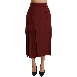 Red High Waist Pleated Maxi Wool Skirt