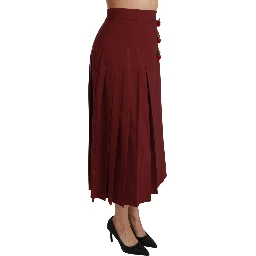 Red High Waist Pleated Maxi Wool Skirt