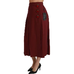 Red High Waist Pleated Maxi Wool Skirt