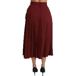 Red High Waist Pleated Maxi Wool Skirt