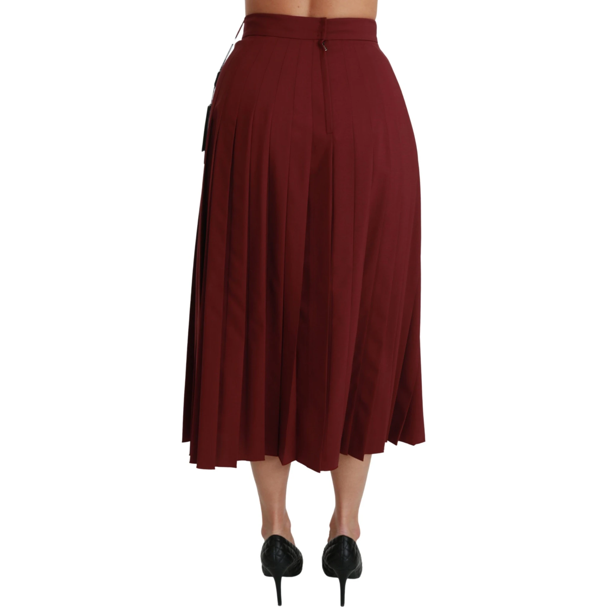 Red High Waist Pleated Maxi Wool Skirt