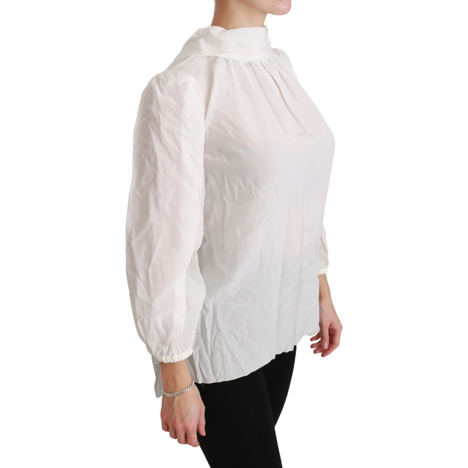 White Turtle Neck Blouse Shirt Silk Top