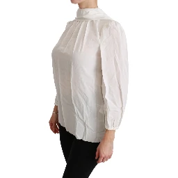 White Turtle Neck Blouse Shirt Silk Top