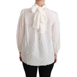 White Turtle Neck Blouse Shirt Silk Top