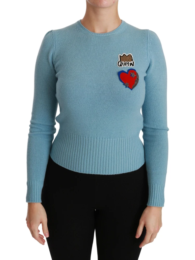 Blue Wool Queen Heart Pullover Sweater