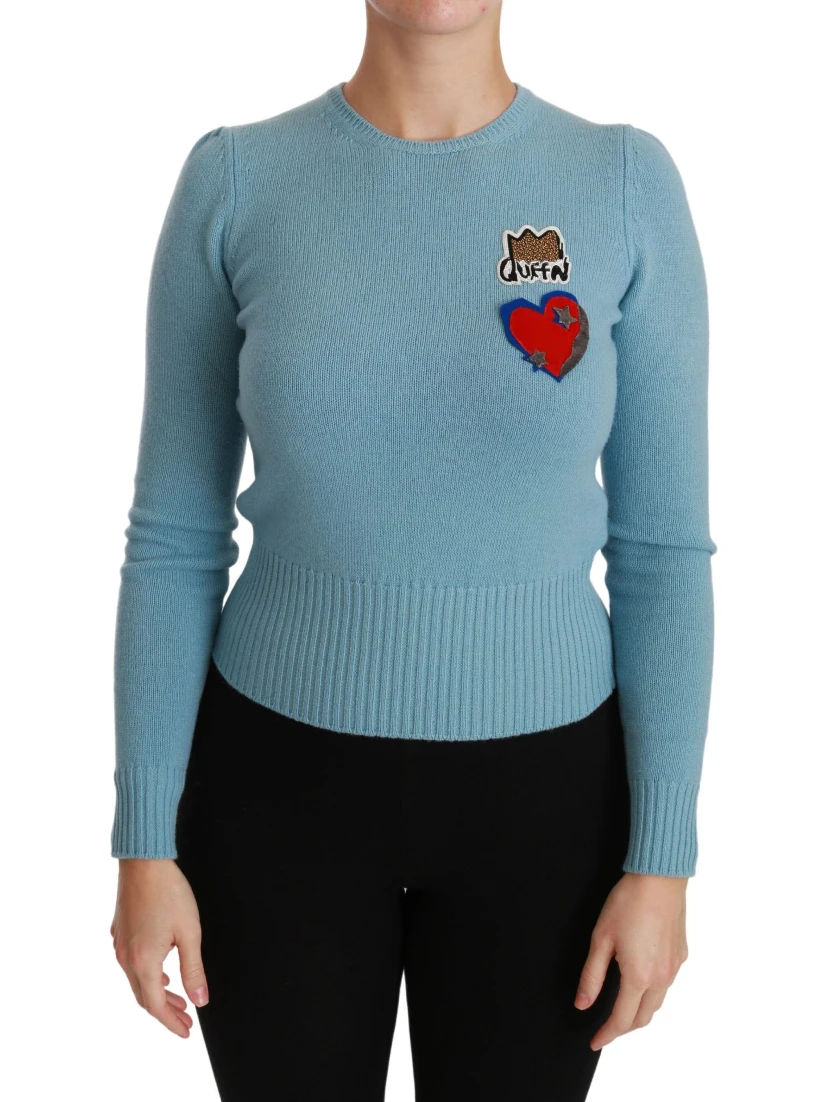 Blue Wool Queen Heart Pullover Sweater