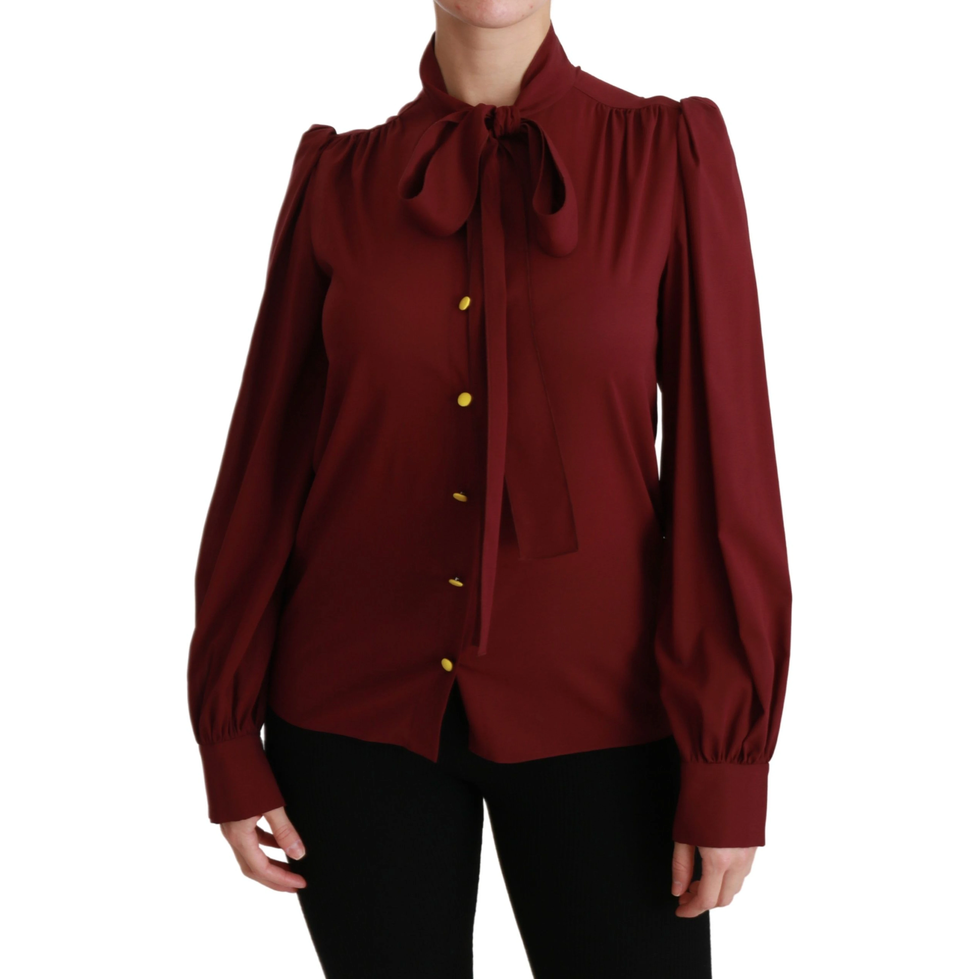 Maroon Long Sleeve Shirt Blouse Silk Top