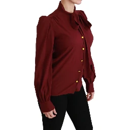 Maroon Long Sleeve Shirt Blouse Silk Top