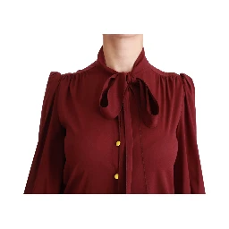 Maroon Long Sleeve Shirt Blouse Silk Top