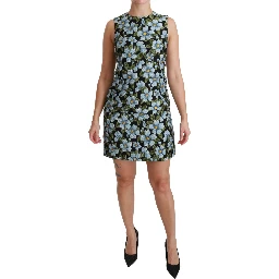 Blue Floral Brocade Gown Shift Dress