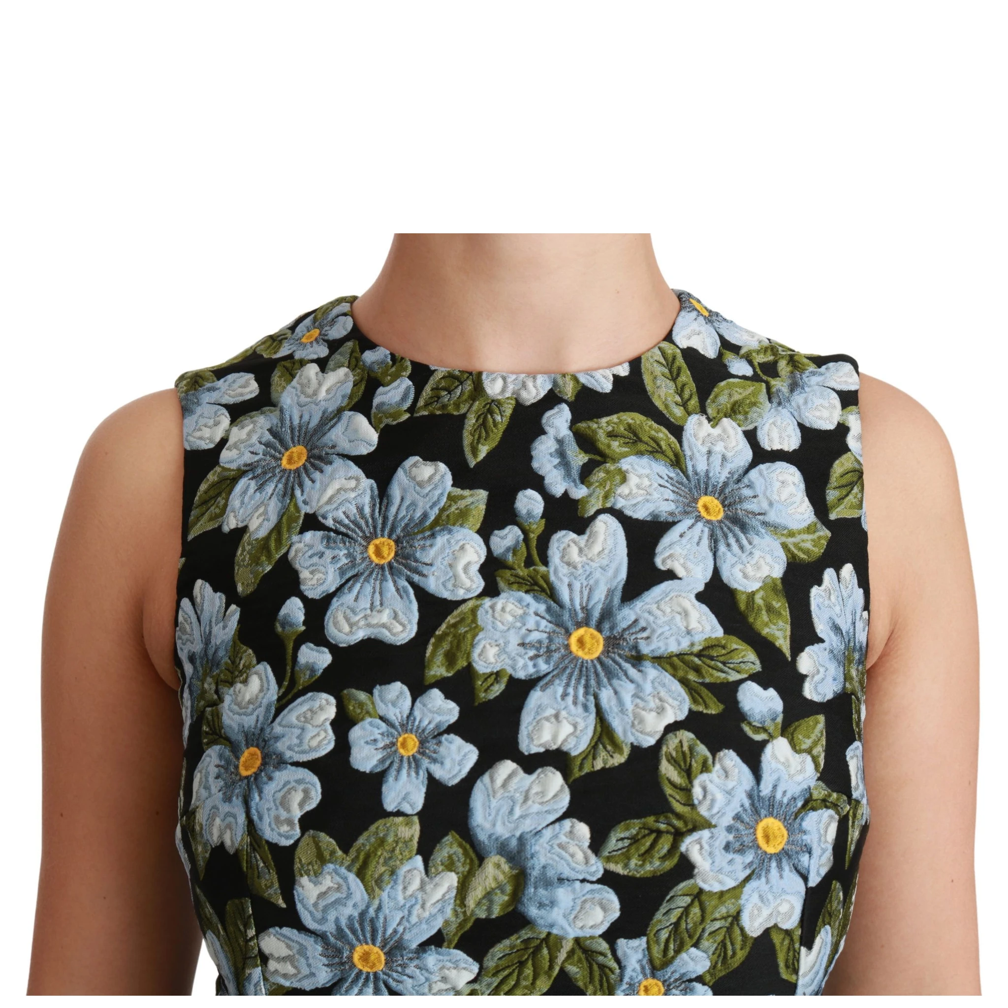 Blue Floral Brocade Gown Shift Dress