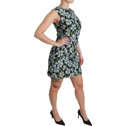 Blue Floral Brocade Gown Shift Dress