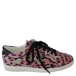 Pink Leopard Print Training Leather Flat Sneakers