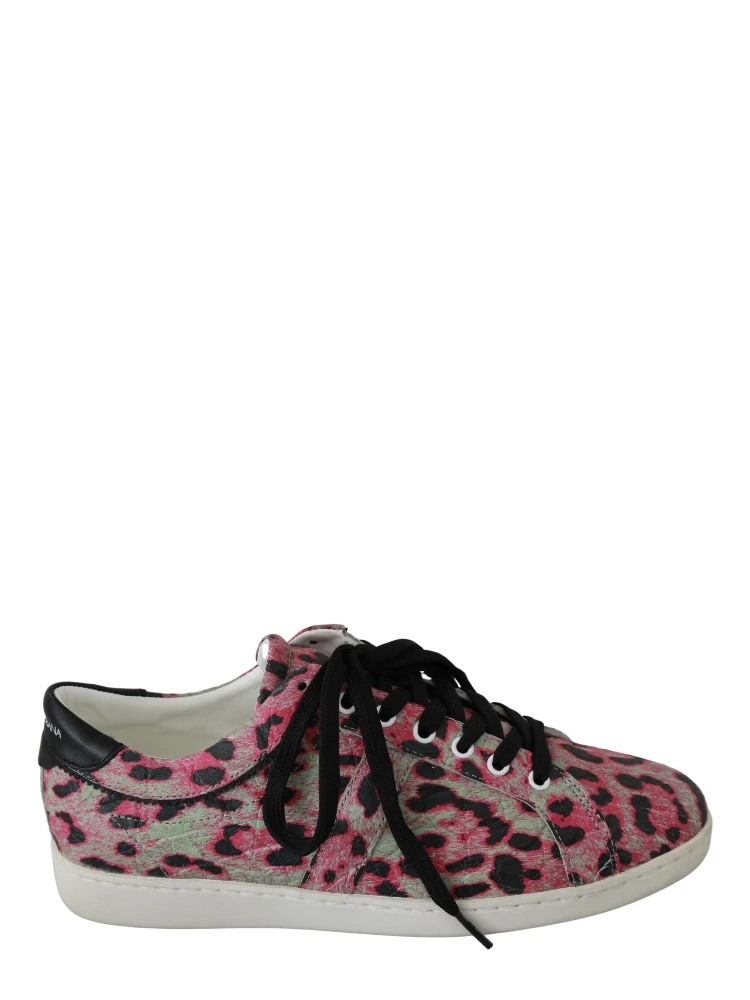 Pink Leopard Print Training Leather Flat Sneakers