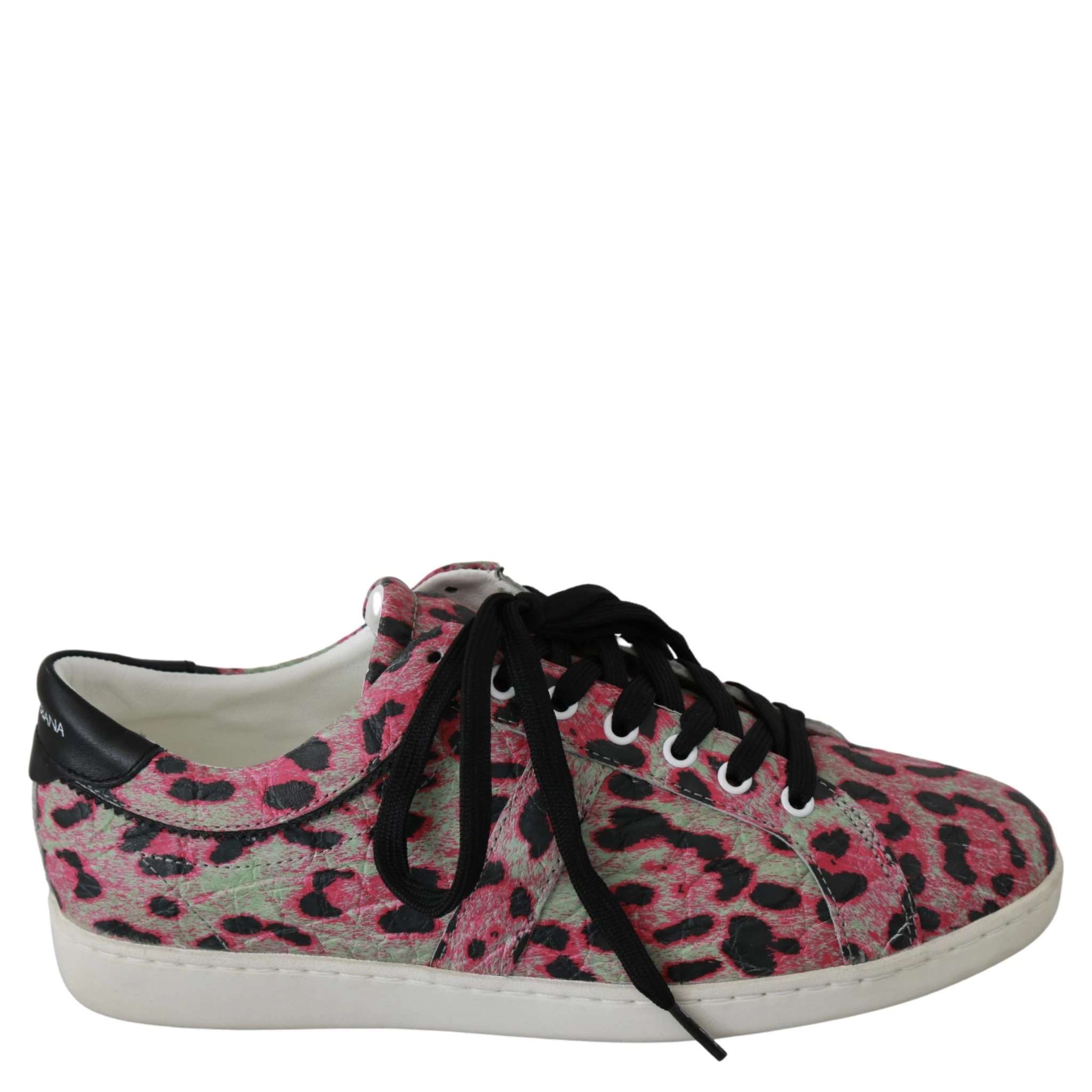 Pink Leopard Print Training Leather Flat Sneakers